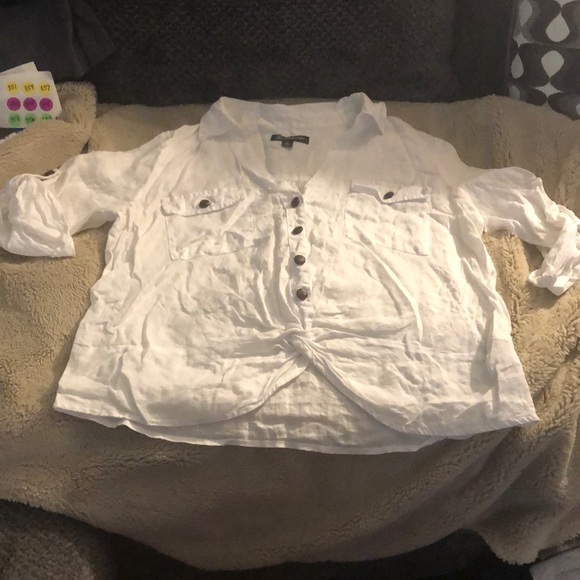 🎉4 for $20 I.N.C. White Linen Button Down, size medium - Picture 1 of 5
